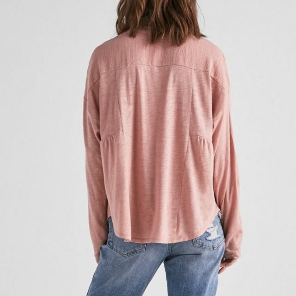 Lucky Brand Women's Gauze Mixed Henley Top XS Misty Rose - Picture 6 of 6